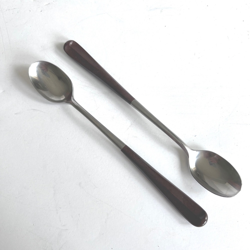 Ekco Eterna Iced Tea Spoons Set of 2 Forged Stainless Japan‎ Brown MCM 7.75 inch